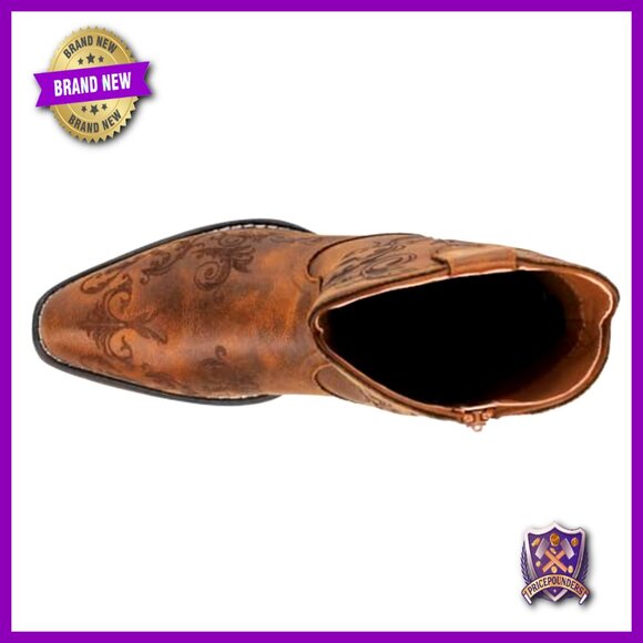 Western Snip Toe Booties Vintage Faux Leather Pull On Ankle Boots Comfort Insole - Picture 4 of 5